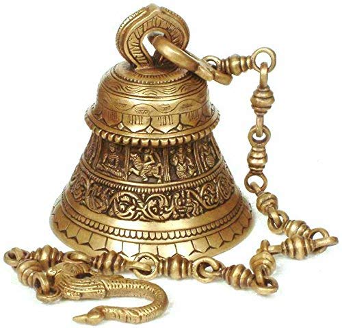 Brass Vishnu dasavtar Heavy Fully Carved Bell with Chain for Home/Temple