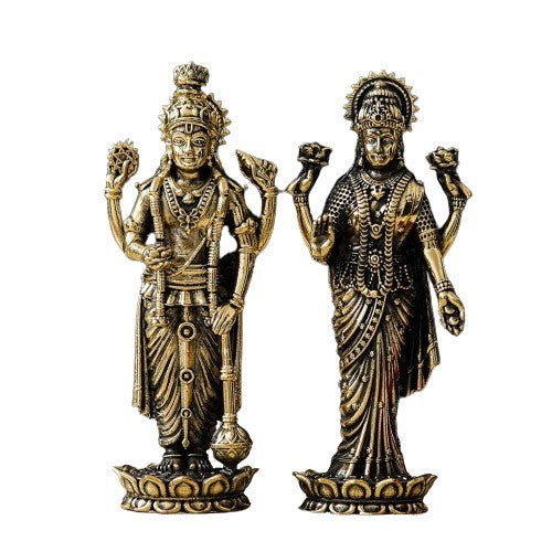 brass vishnuji and lakshmiji statue for home/office/home decor/gift item, Golden, 160224g