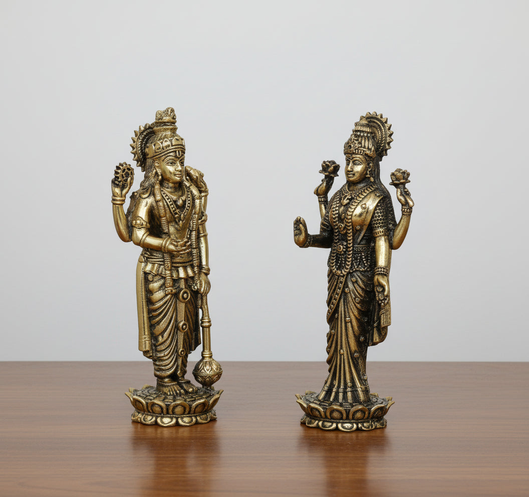 brass vishnuji and lakshmiji statue for home/office/home decor/gift item, Golden, 160224g