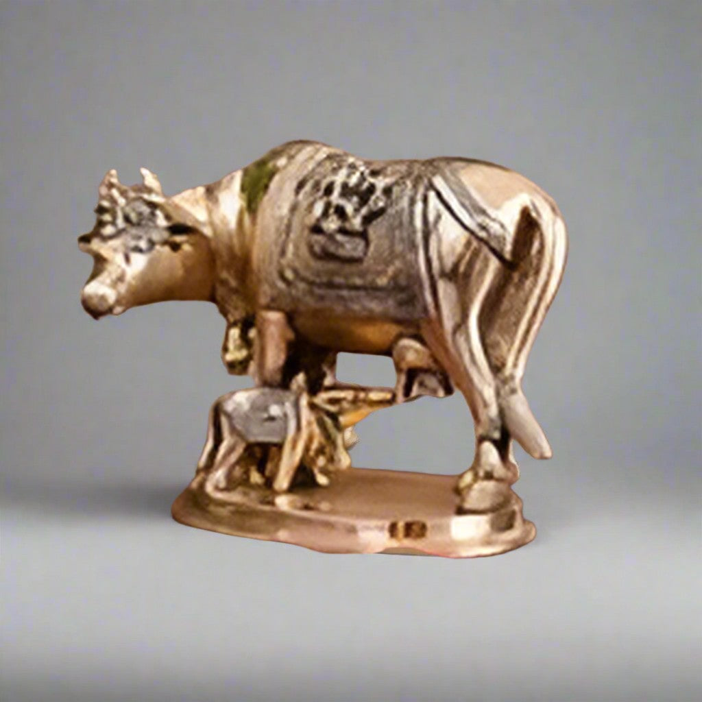 Brass Kamadhenu Cow & Calf Idol – Handcrafted Decor for Home Temple, Office & Auspicious Gifting