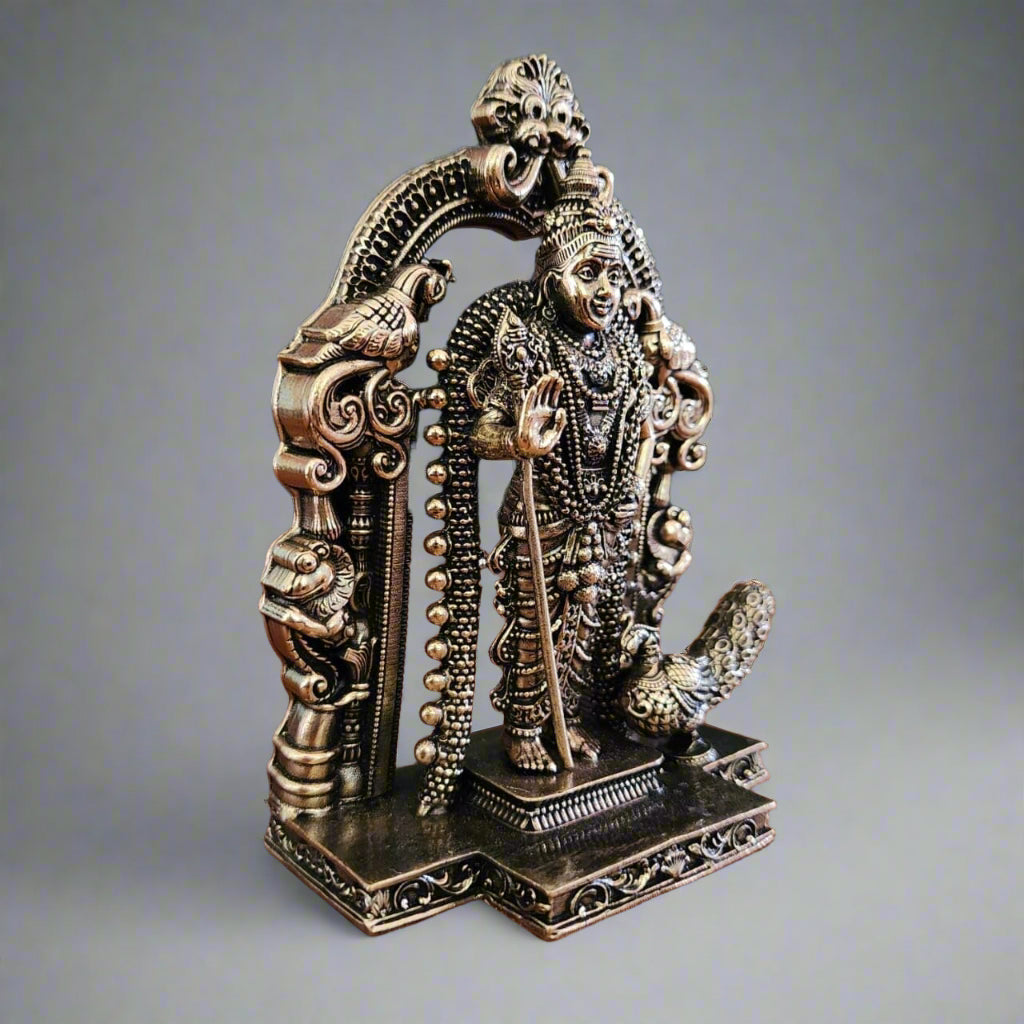 Lord Murugan | Kartikeya Brass Idol | 5-Inch Divine Warrior Statue for Courage, Protection & Victory