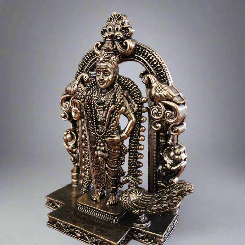 Lord Murugan | Kartikeya Brass Idol | 5-Inch Divine Warrior Statue for Courage, Protection & Victory