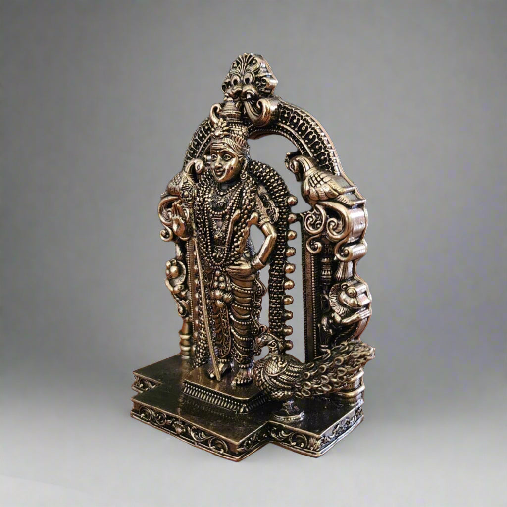 Lord Murugan | Kartikeya Brass Idol | 5-Inch Divine Warrior Statue for Courage, Protection & Victory