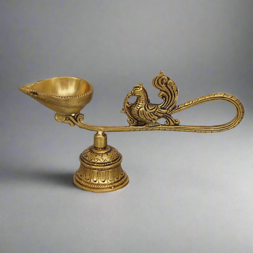 Brass 4.5 Inch Peacock Shape Bell Diya for Daily Pooja Mor Design Deepak for Mandir Temple Aarti