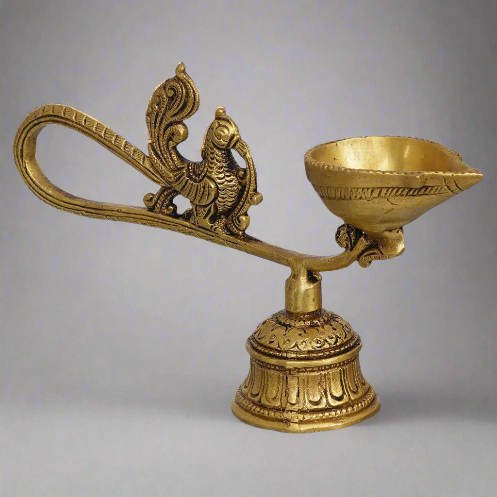 Brass 4.5 Inch Peacock Shape Bell Diya for Daily Pooja Mor Design Deepak for Mandir Temple Aarti