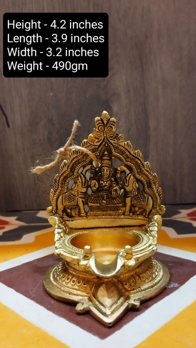 Brass Gajalakshmi Diya – Divine Oil Lamp of Prosperity | Lakshmi with Elephants | Auspicious Pooja Deepam for Temple