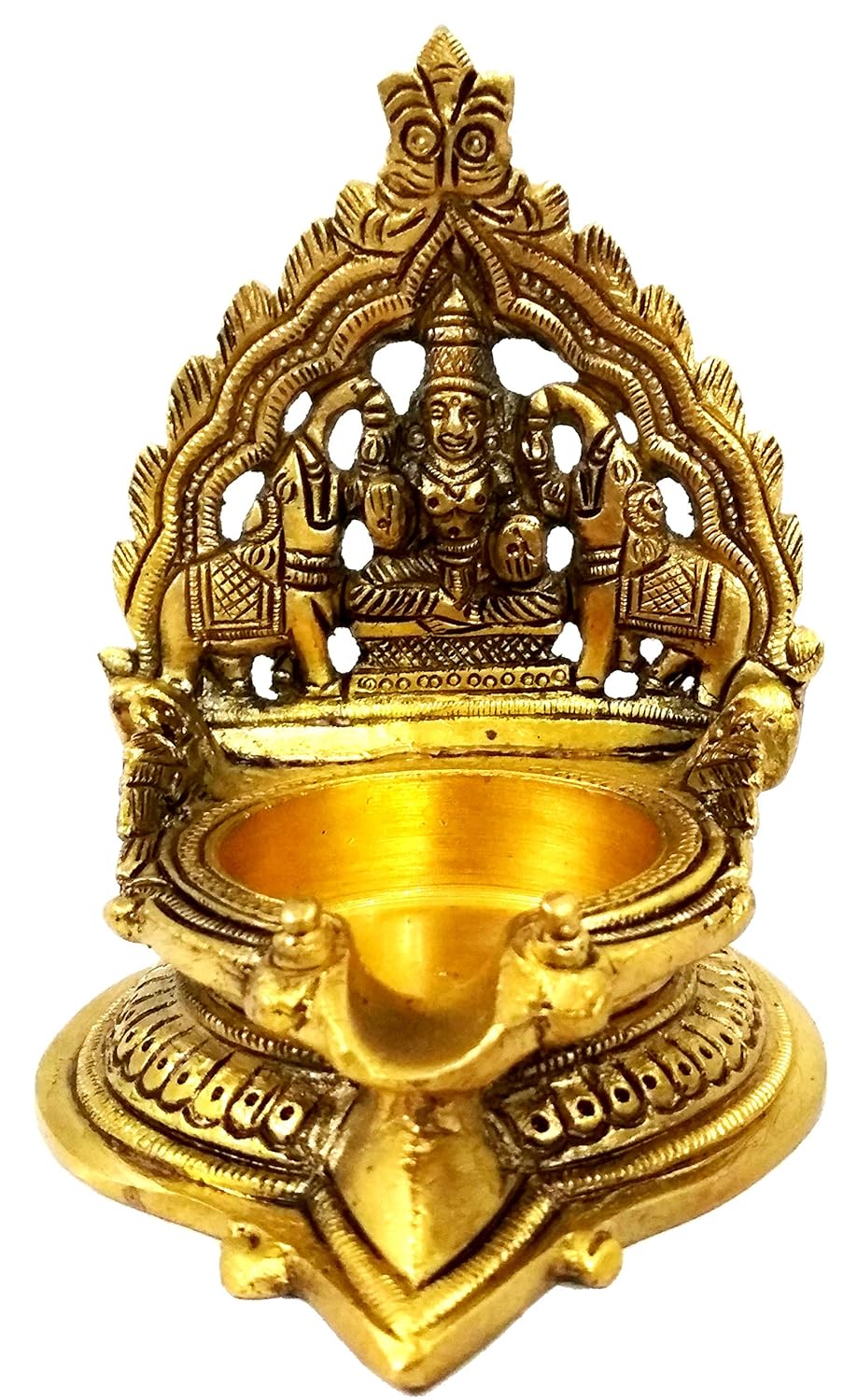 Brass Gajalakshmi Diya – Divine Oil Lamp of Prosperity | Lakshmi with Elephants | Auspicious Pooja Deepam for Temple