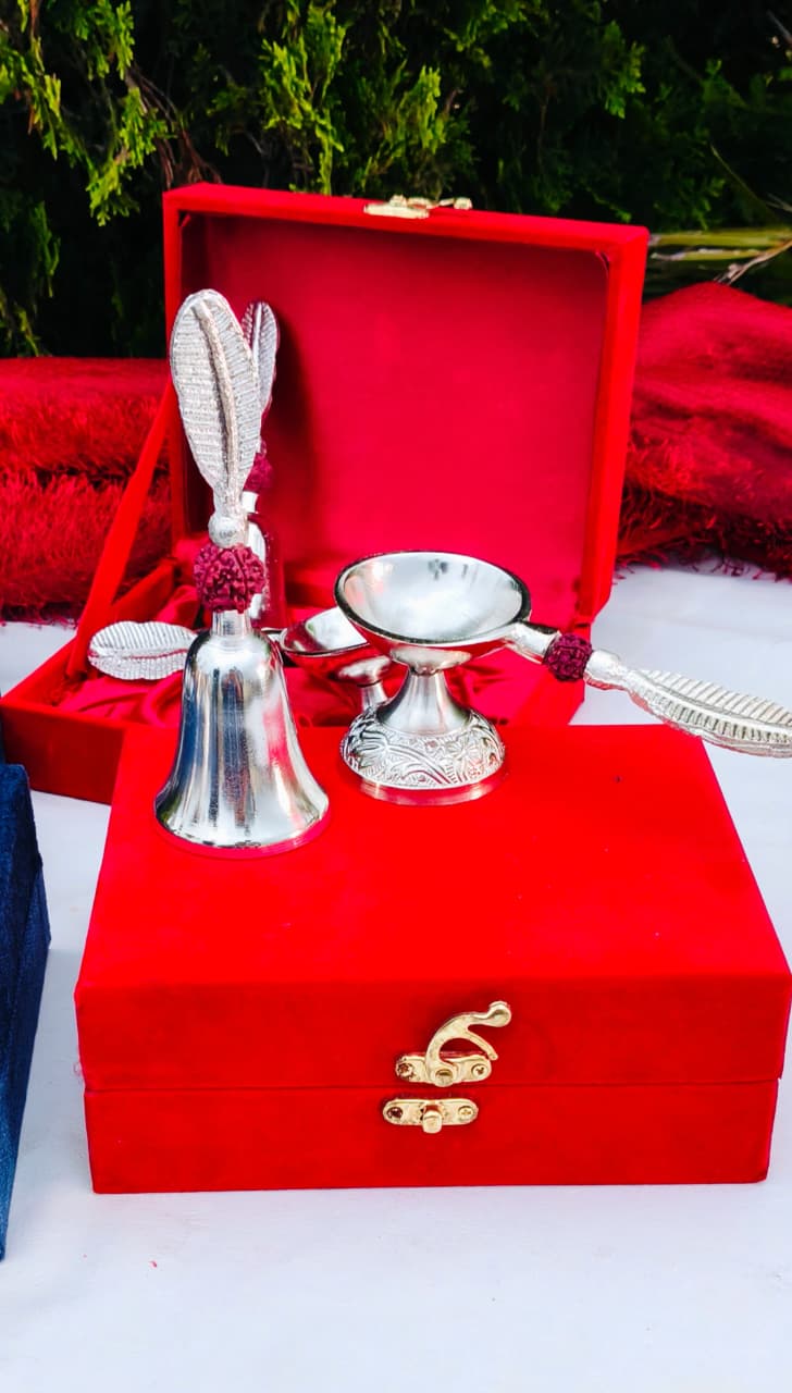 German Rudraksh Bell with handle diya set for diwali/ housewarming in gift box