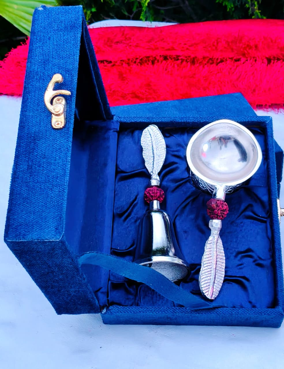 German Rudraksh Bell with handle diya set for diwali/ housewarming in gift box