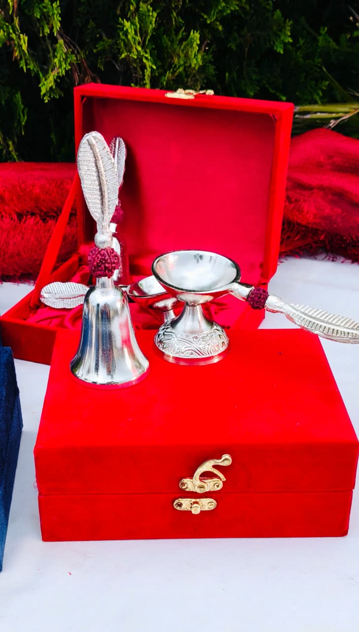 German Rudraksh Bell with handle diya set , 5 sets give away on diwali/ housewarming in gift box