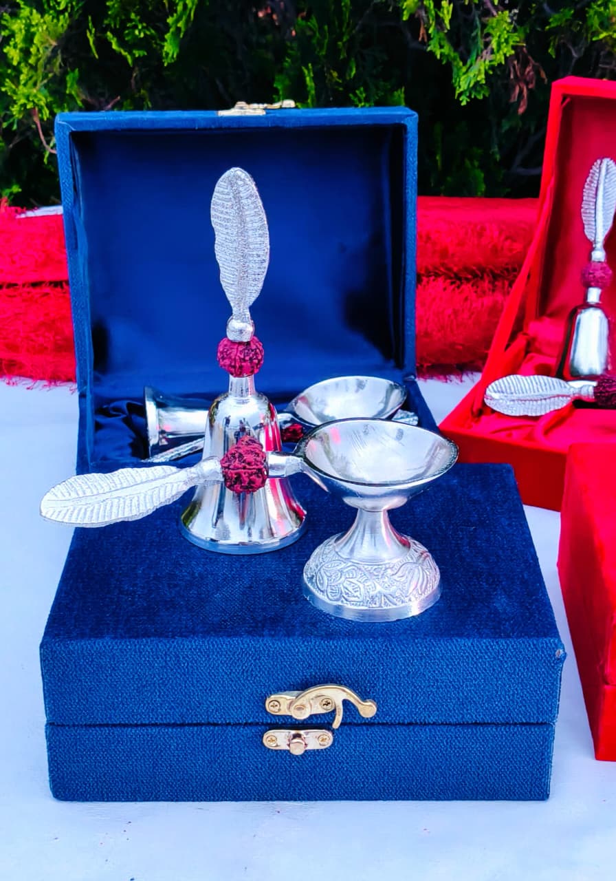 German Rudraksh Bell with handle diya set , 5 sets give away on diwali/ housewarming in gift box