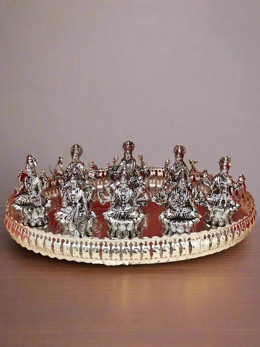 german silver oval tray with ashtha lakshmi set for diwali/ housewarming pooja