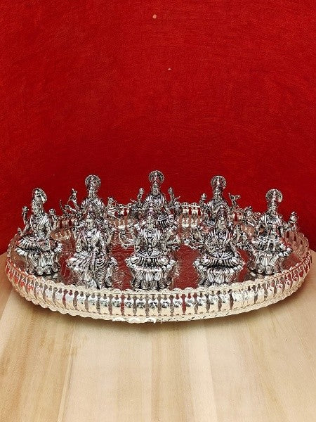 german silver oval tray with ashtha lakshmi set for diwali/ housewarming pooja