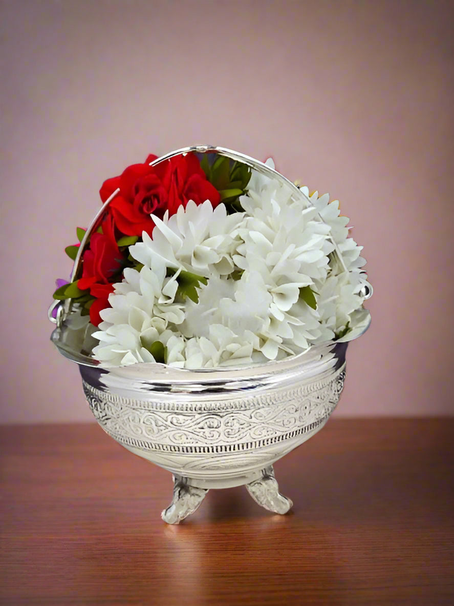 german silver bowl with handle , sweets, snacks, gift item