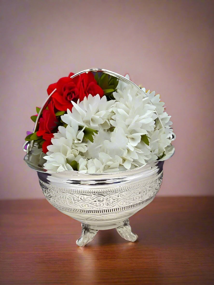 german silver bowl with handle , sweets, snacks, gift item