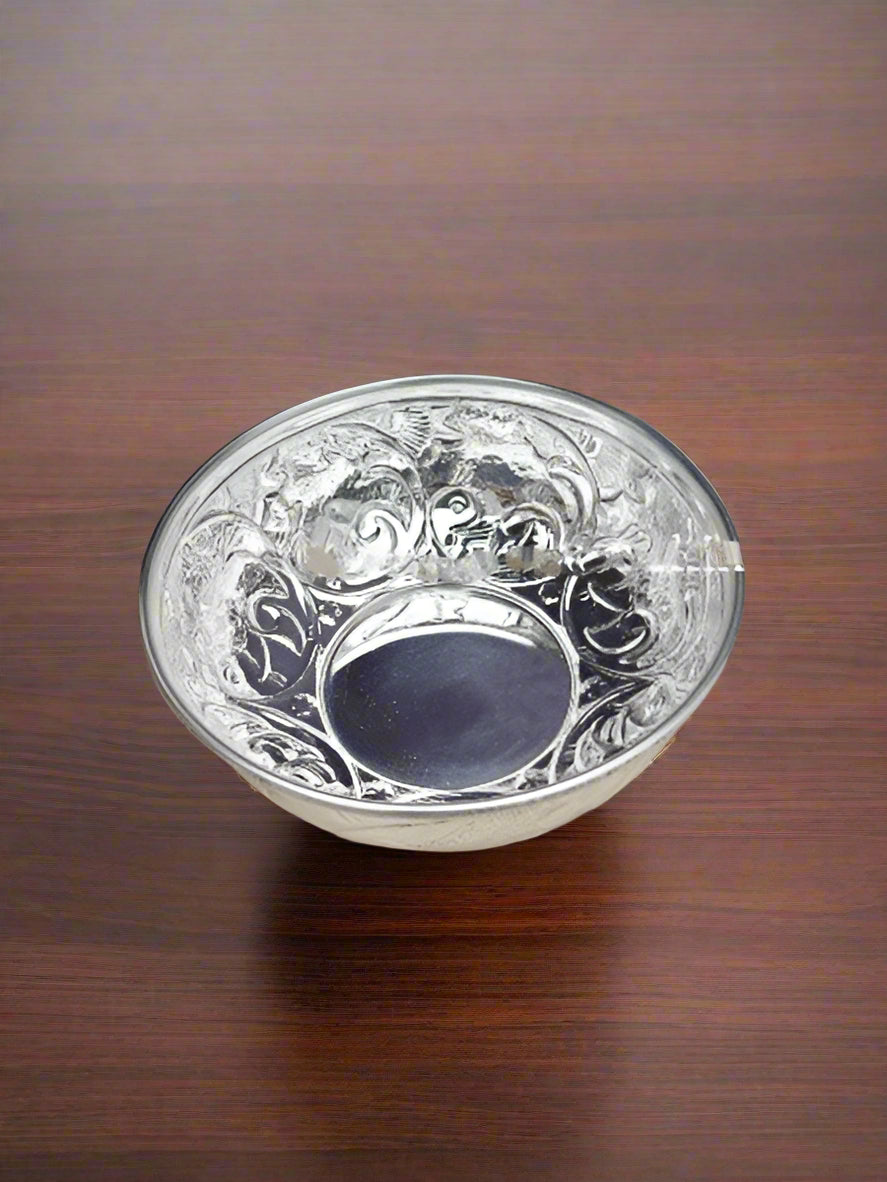 german silver set of 2 big size bowls for prasad, sweets, snacks, gift item, diwali décor