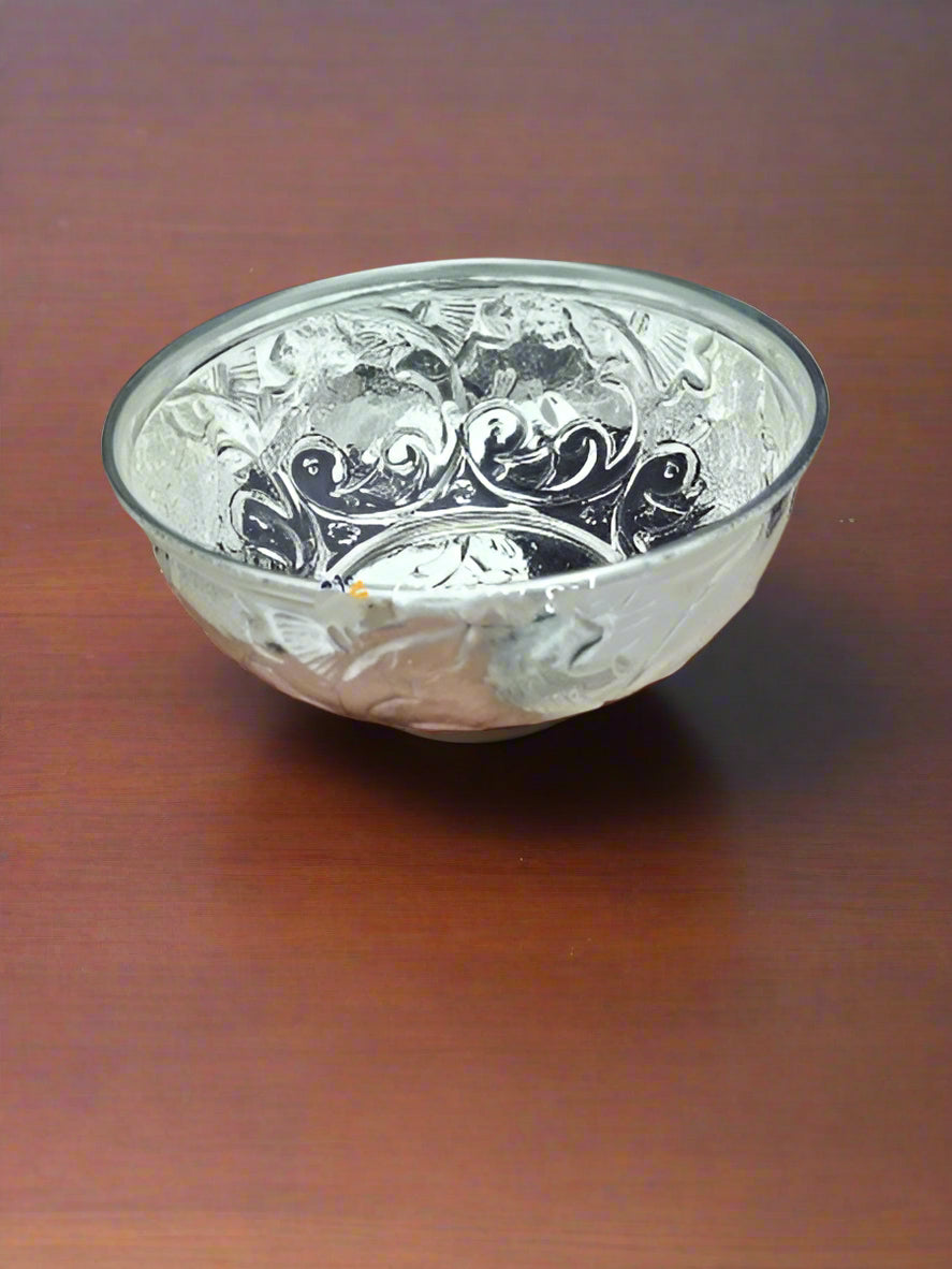 german silver set of 2 big size bowls for prasad, sweets, snacks, gift item, diwali décor