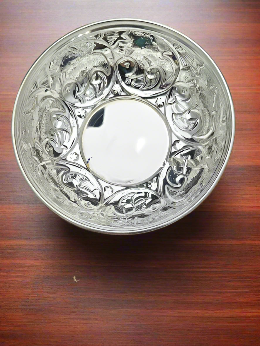 german silver set of 2 big size bowls for prasad, sweets, snacks, gift item, diwali décor