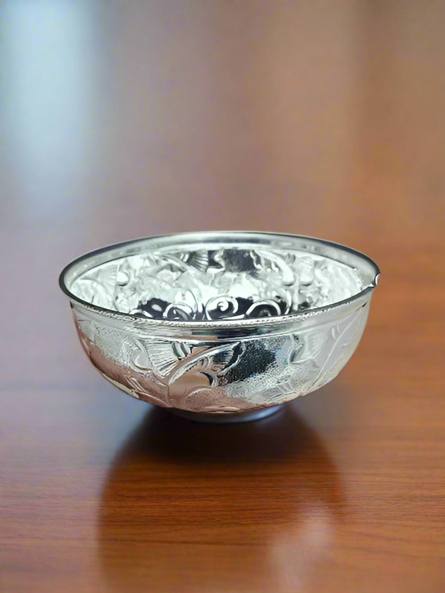 german silver set of 2 big size bowls for prasad, sweets, snacks, gift item, diwali décor