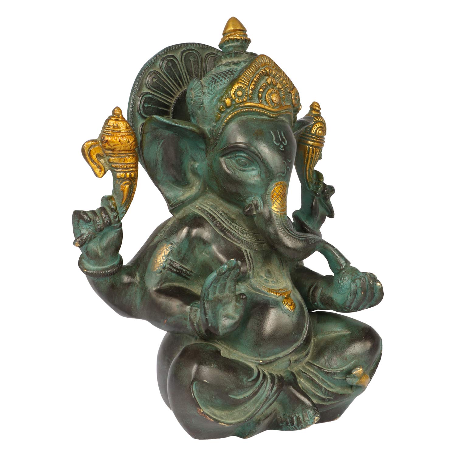 Brass Ganesha Colored Green and Golden Idol Statue for Home décor/Temple/Gift Item