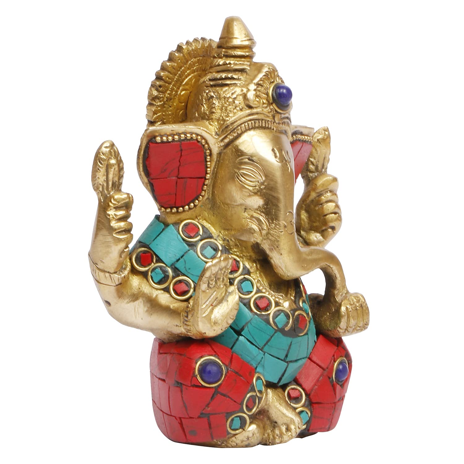 Brass with Multicolor Stone Work Ganesh Statue Idol for Home décor/Temple/Gift Item