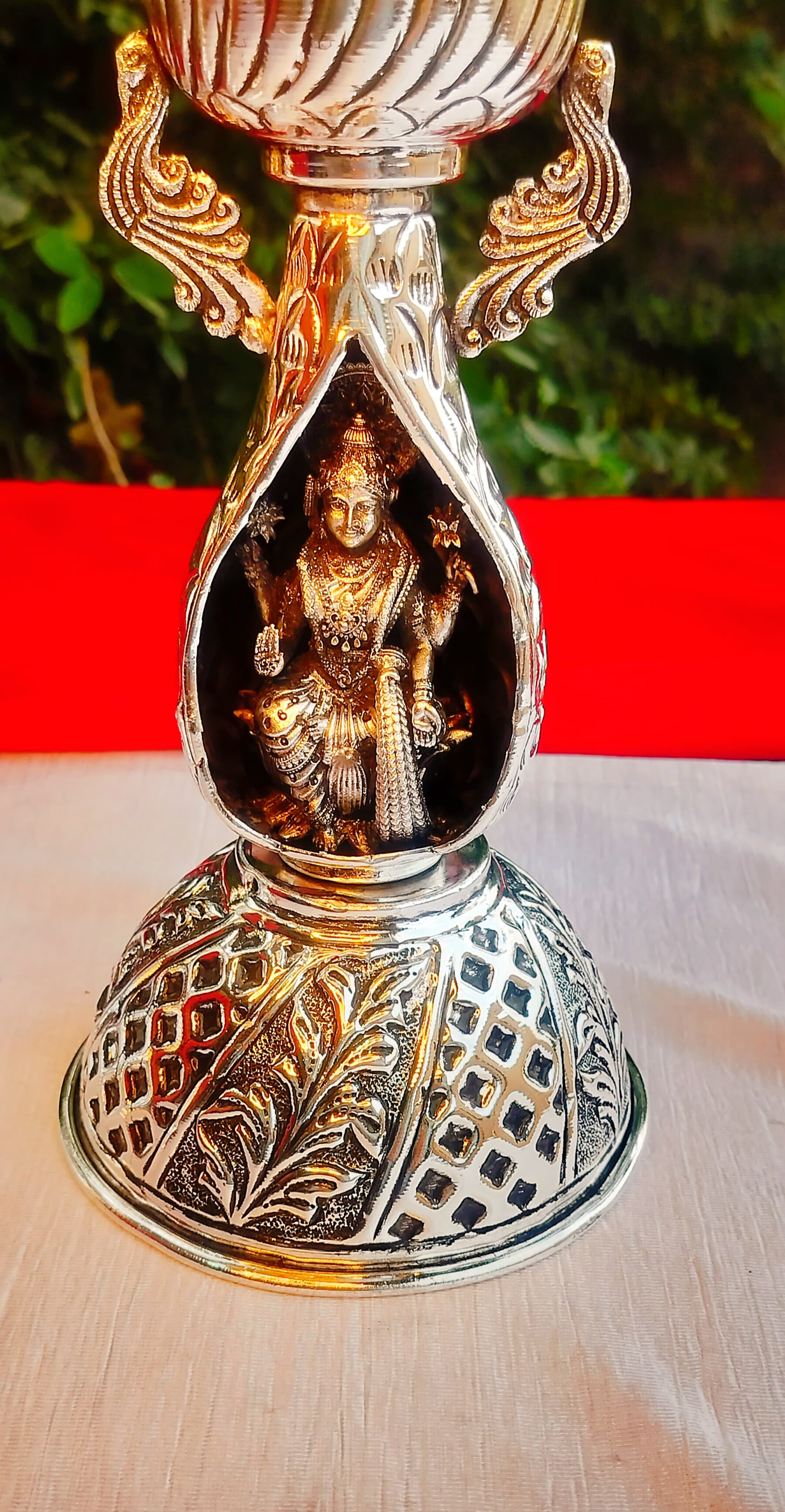 German Silver Peacock Diya Pair with Lakshmi Ganesh Set for House Warming Part/Gift Item/Diwali/New Year/Home Decor