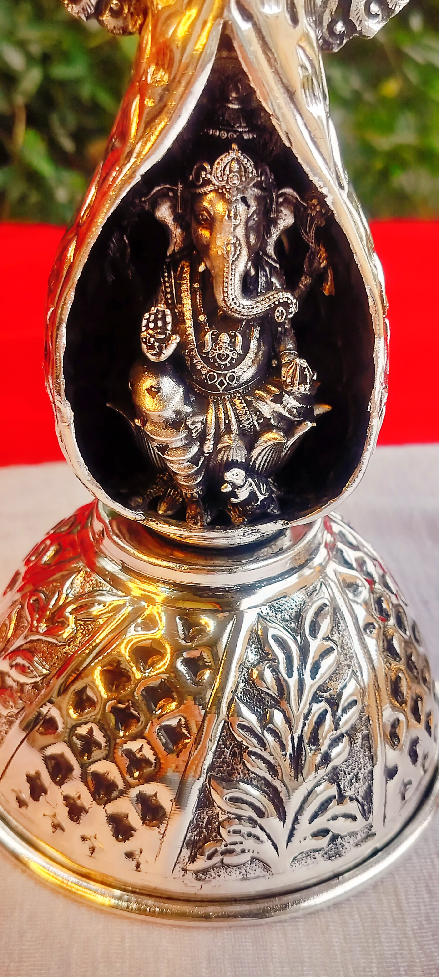 German Silver Peacock Diya Pair with Lakshmi Ganesh Set for House Warming Part/Gift Item/Diwali/New Year/Home Decor