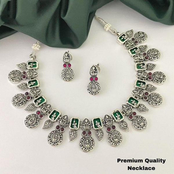 German silver lakshmi choker necklace set with matching earrings