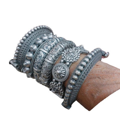 German silver 6 piece Openable bangle combo bracelet/kada set for women