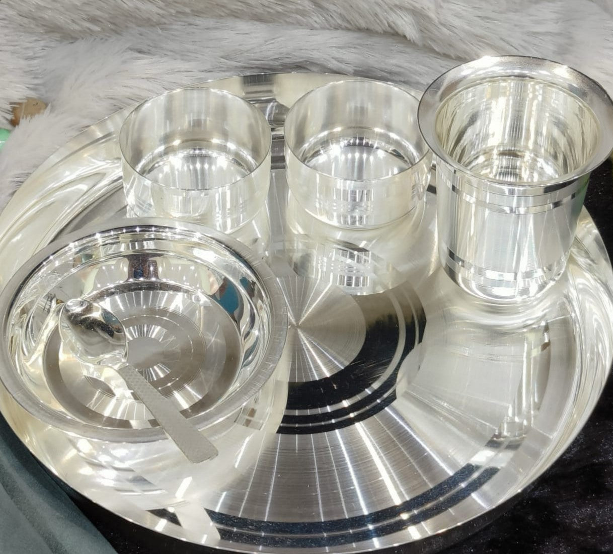 Silver Plated Set of 6 Pieces Dinner Set for Home/Office/Pooja