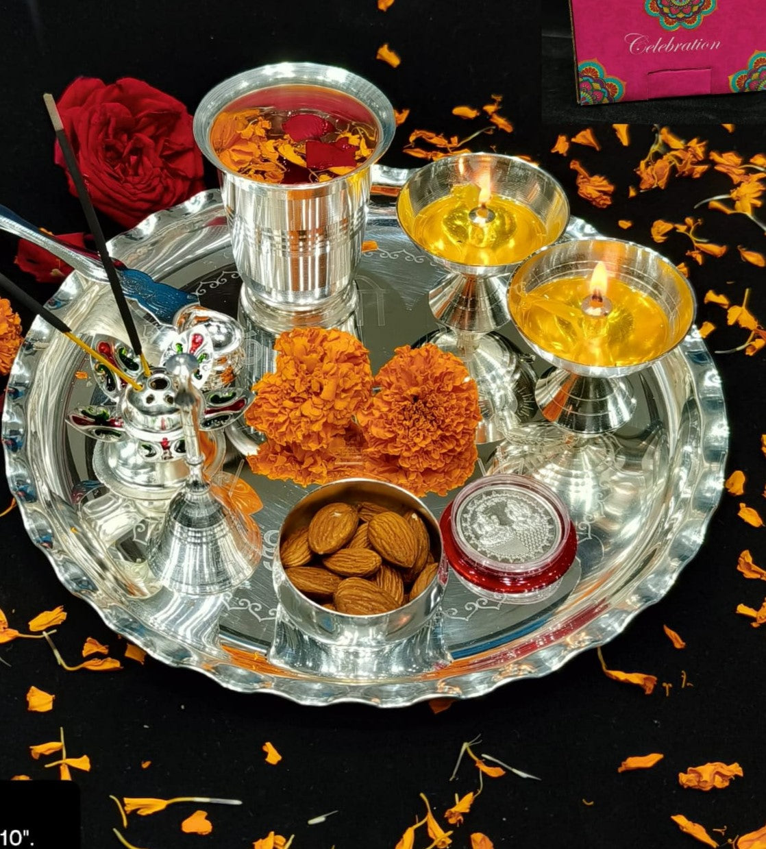 Silver Plated Set of 9 Pieces Pooja thali Set