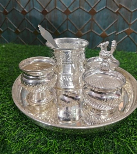 German Silver Small Pooja thali Set of 5 Pieces