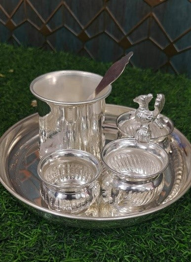 German Silver Small Pooja thali Set of 5 Pieces