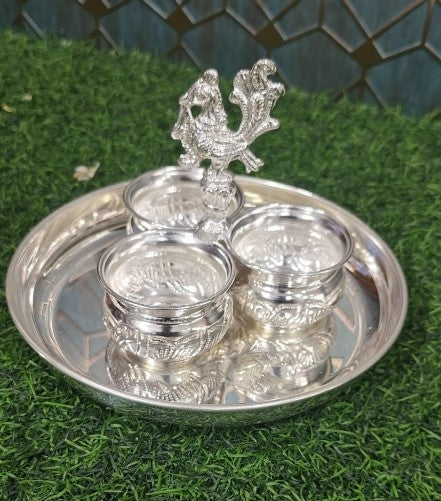 German Silver Small Pooja thali Set of 4 Pieces