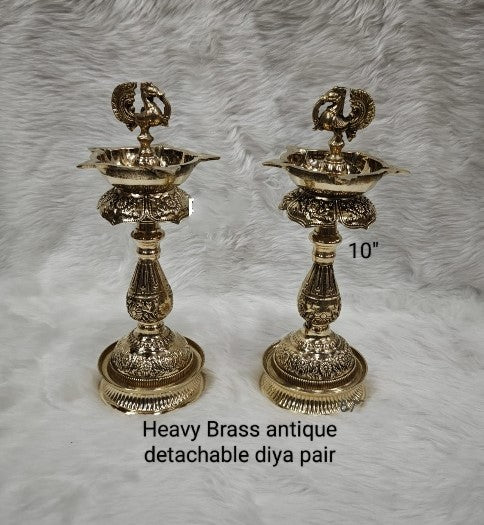 Brass Peacock Fully Carved Diya Oil lamp Set for Housewarming/Diwali Festival/Gift Item