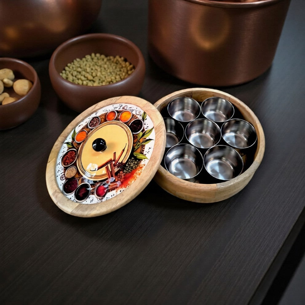 Handmade Mango Wood Spice Box with Resin Top | Natural Polish Kitchen Organizer | Multipurpose Storage & Gift