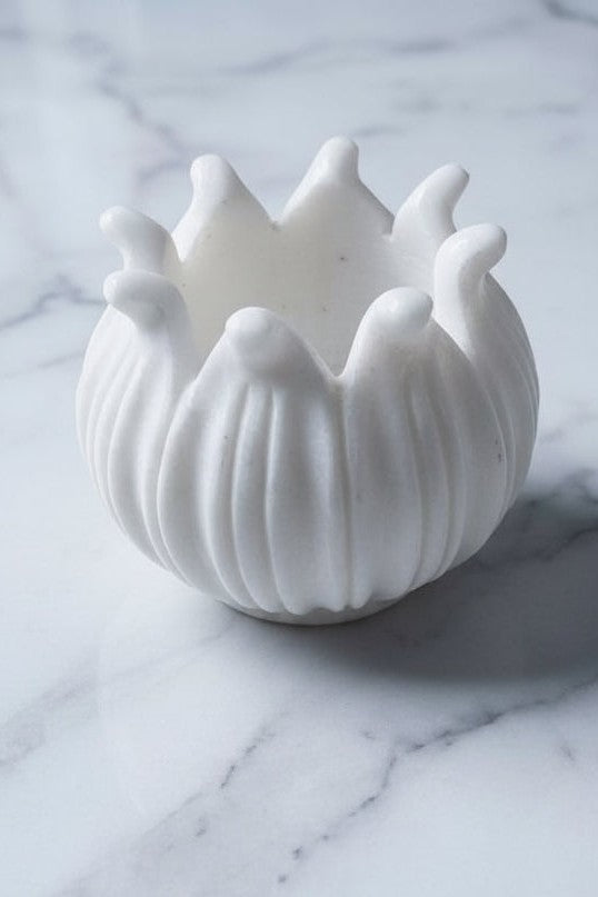 Handmade Marble Lotus Tea Light Holder 4 Inch | Elegant Candle Holder | Floral Décor Accent | Diwali Gift & Home Decoration