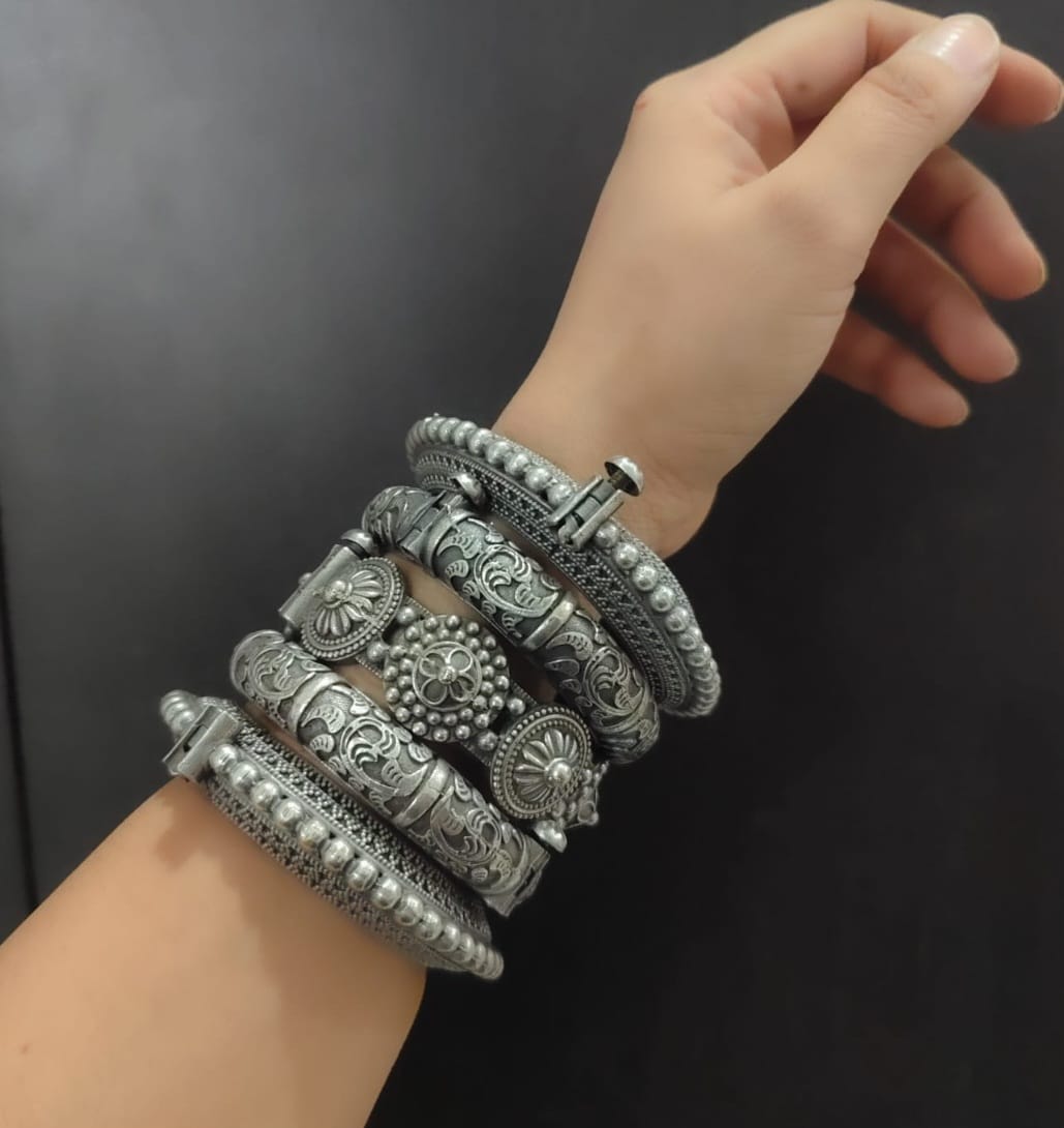 silver replica openable bangles combo of 5 pieces for women/girl/gift