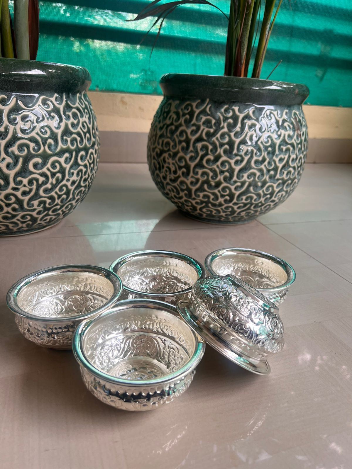 german silver set of 5 bowls for sweets/ snacks/ gift item/ pooja