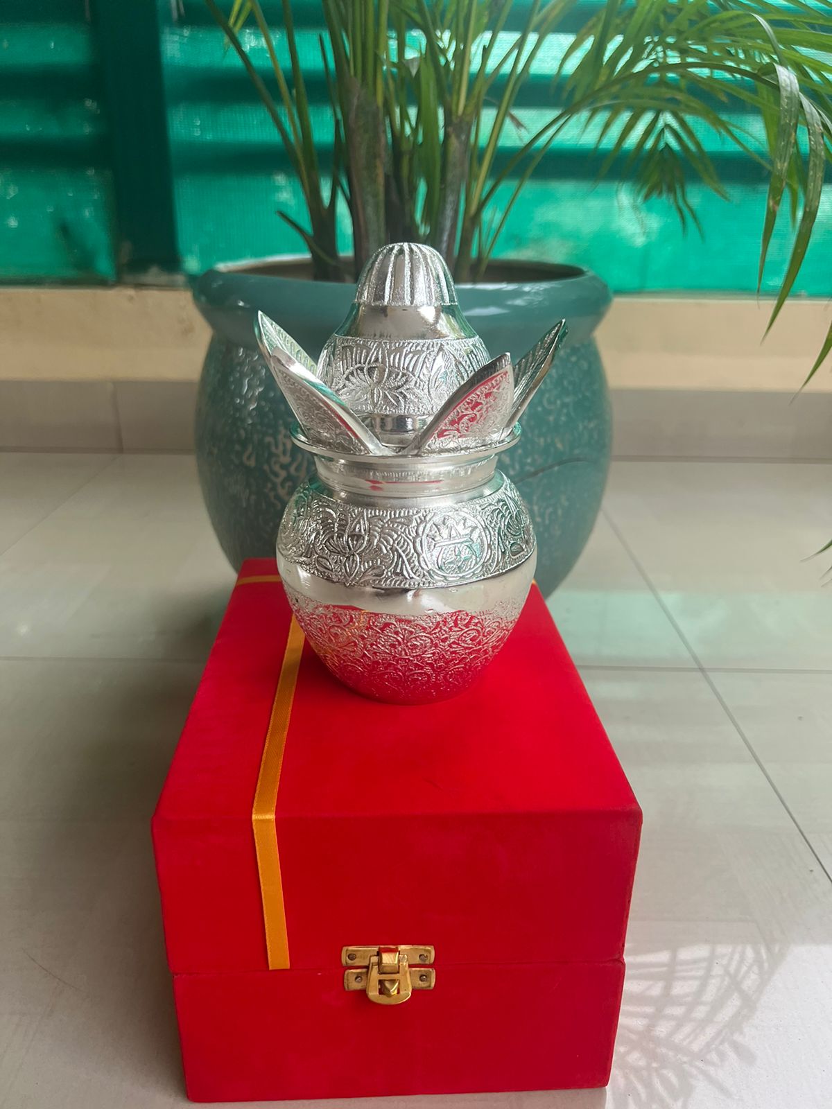 German silver mangal kalash with velvet gift box for pooja/ gift item
