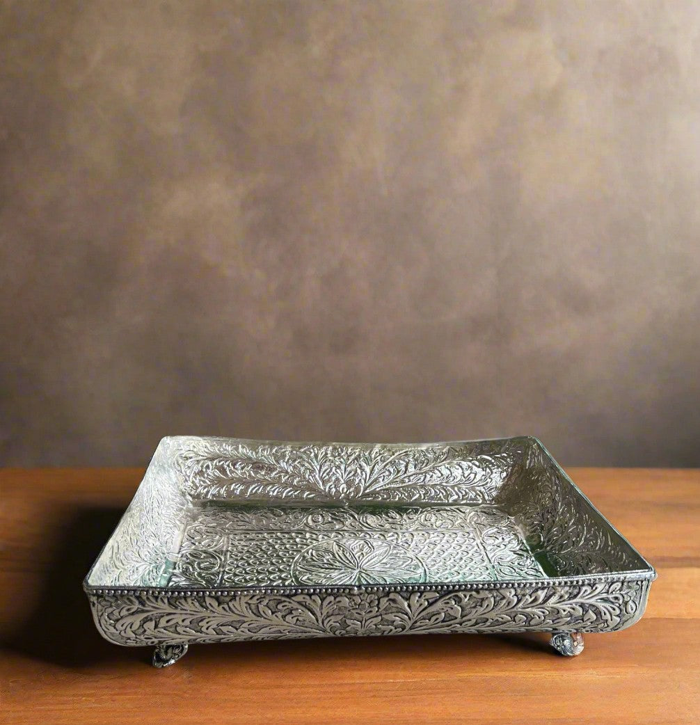 german silver Rectangle Stylish fine carved urli tray for sweets/ home décor/ pooja item/ gift item