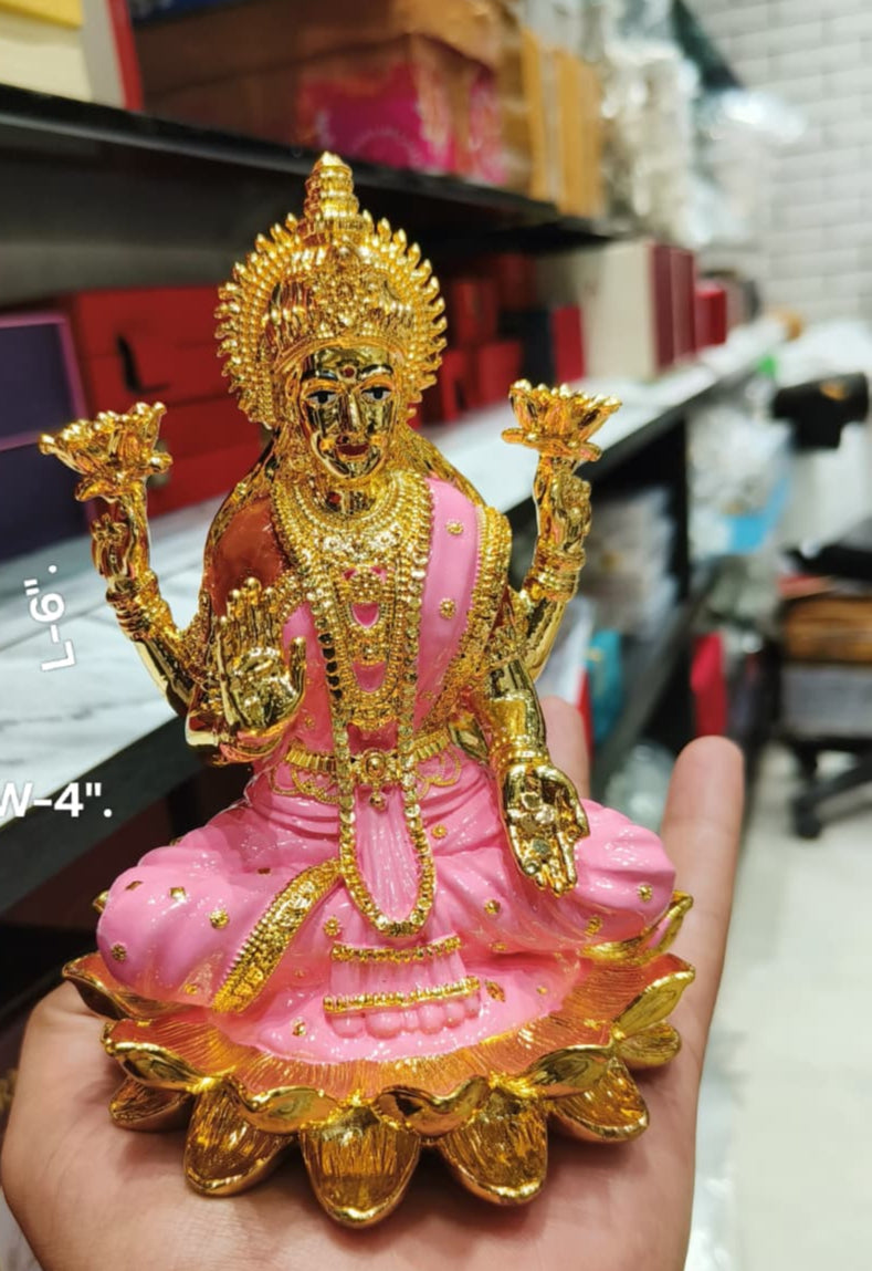 resin with golden and pink color lakshmi goddess for home/ office/ gift item