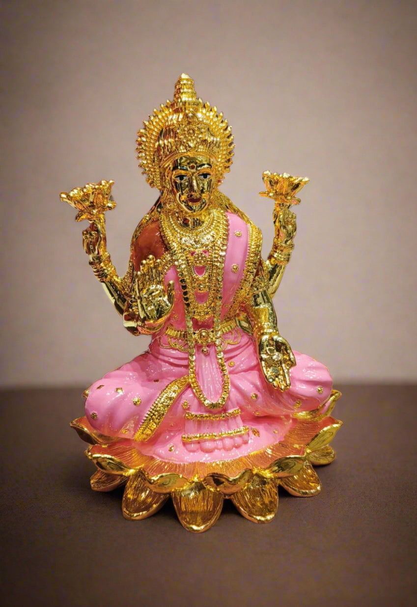 resin with golden and pink color lakshmi goddess for home/ office/ gift item