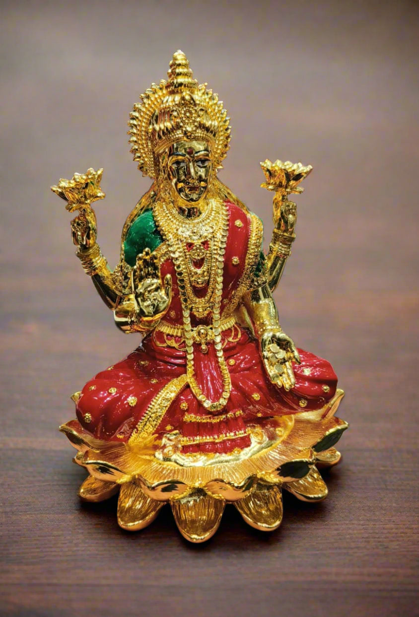resin with golden and red color lakshmi goddess for home/ office/ gift item
