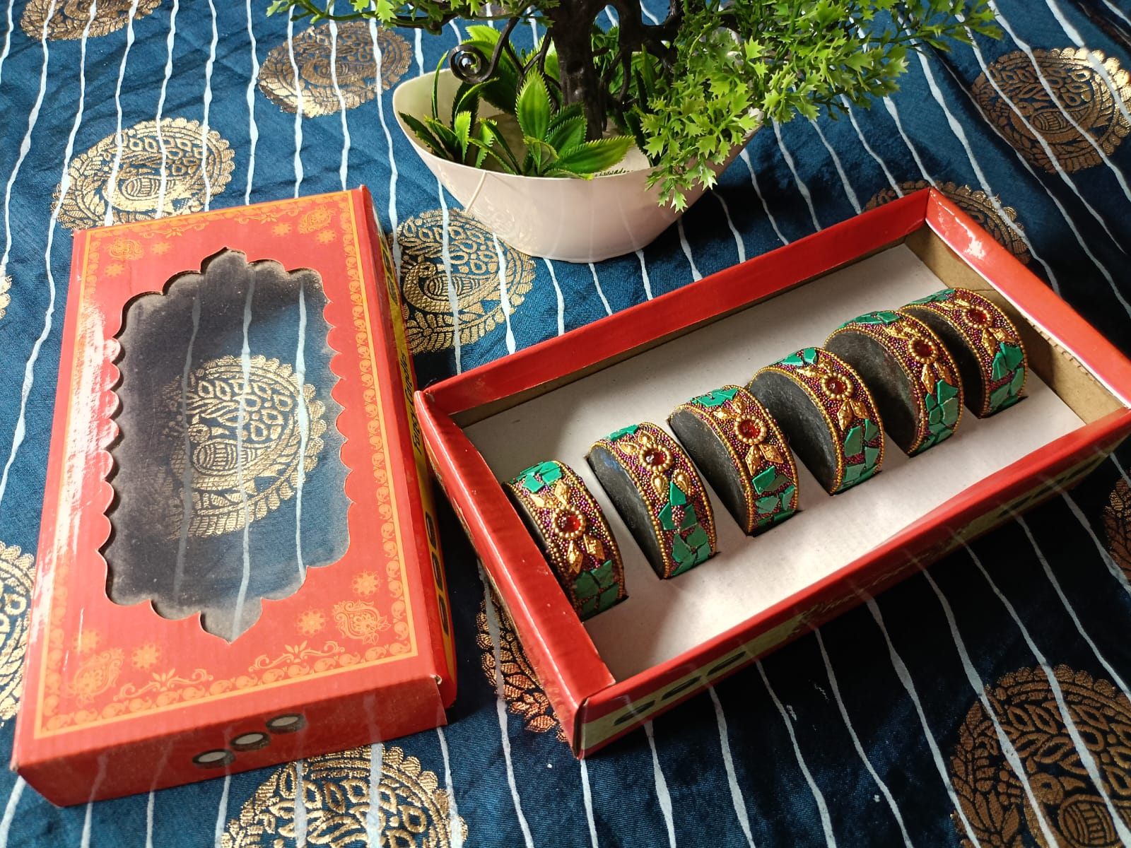 wooden with stone work tea light holder for diwali décor/ gift item, green