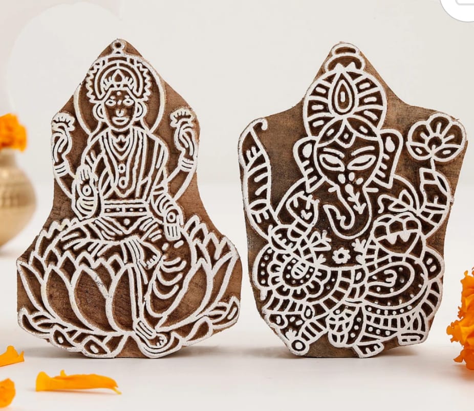 wooden Laxmi Ganesh ji with tealigh candle holder , set of 4 pieces