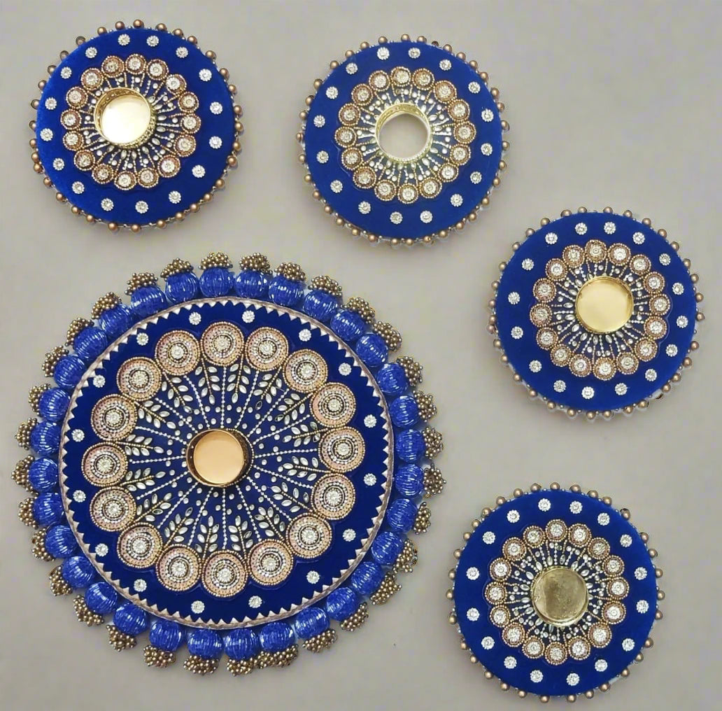 round rangoli tea light mats for diwali/ home décor/ gift item, blue color