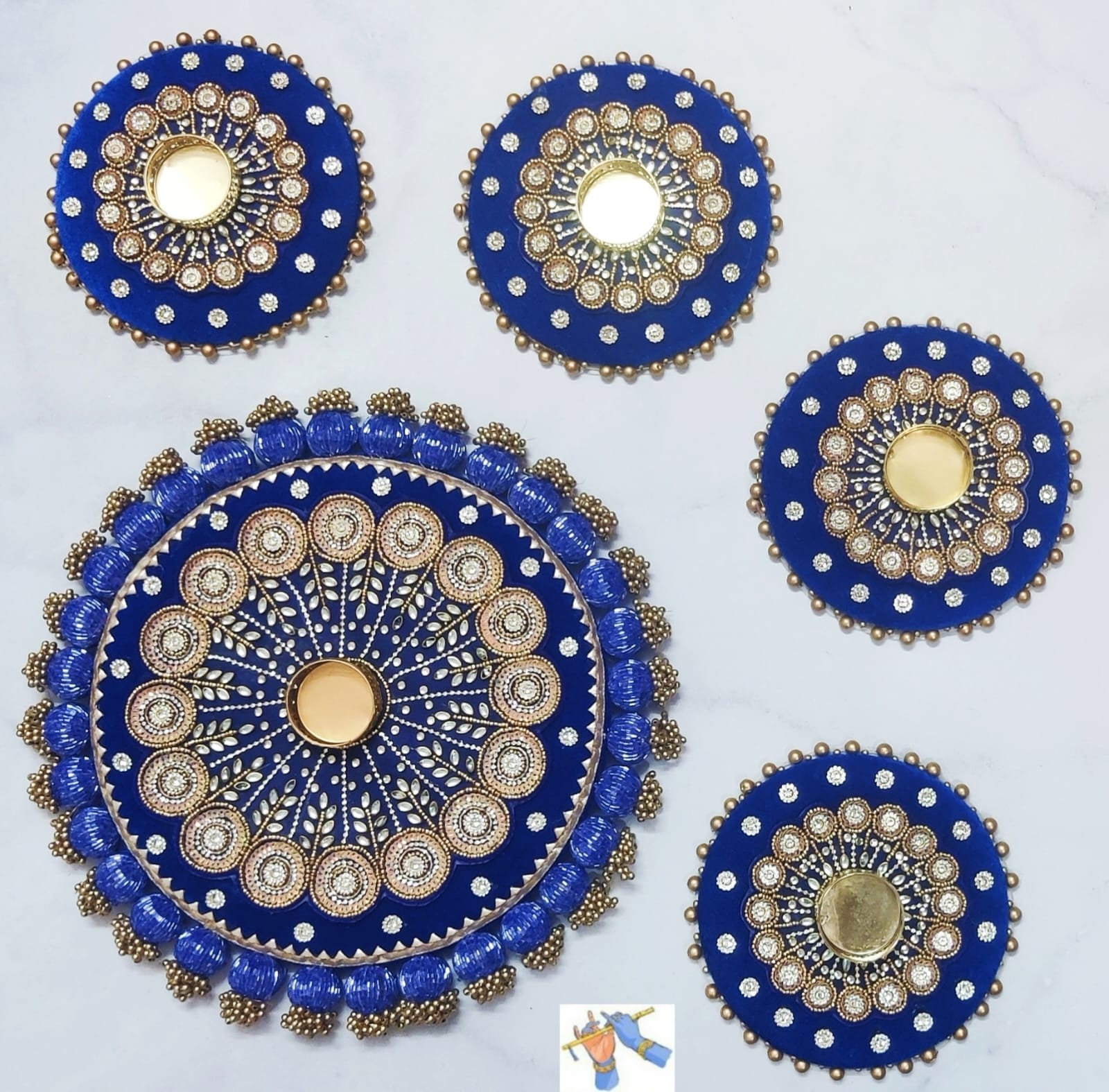 round rangoli tea light mats for diwali/ home décor/ gift item, blue color