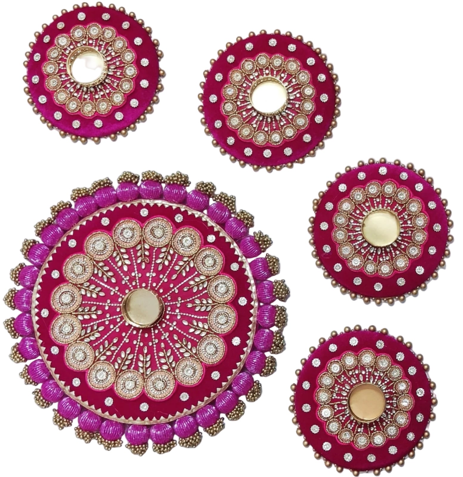round rangoli tea light mats for diwali/ home décor/ gift item, pink color