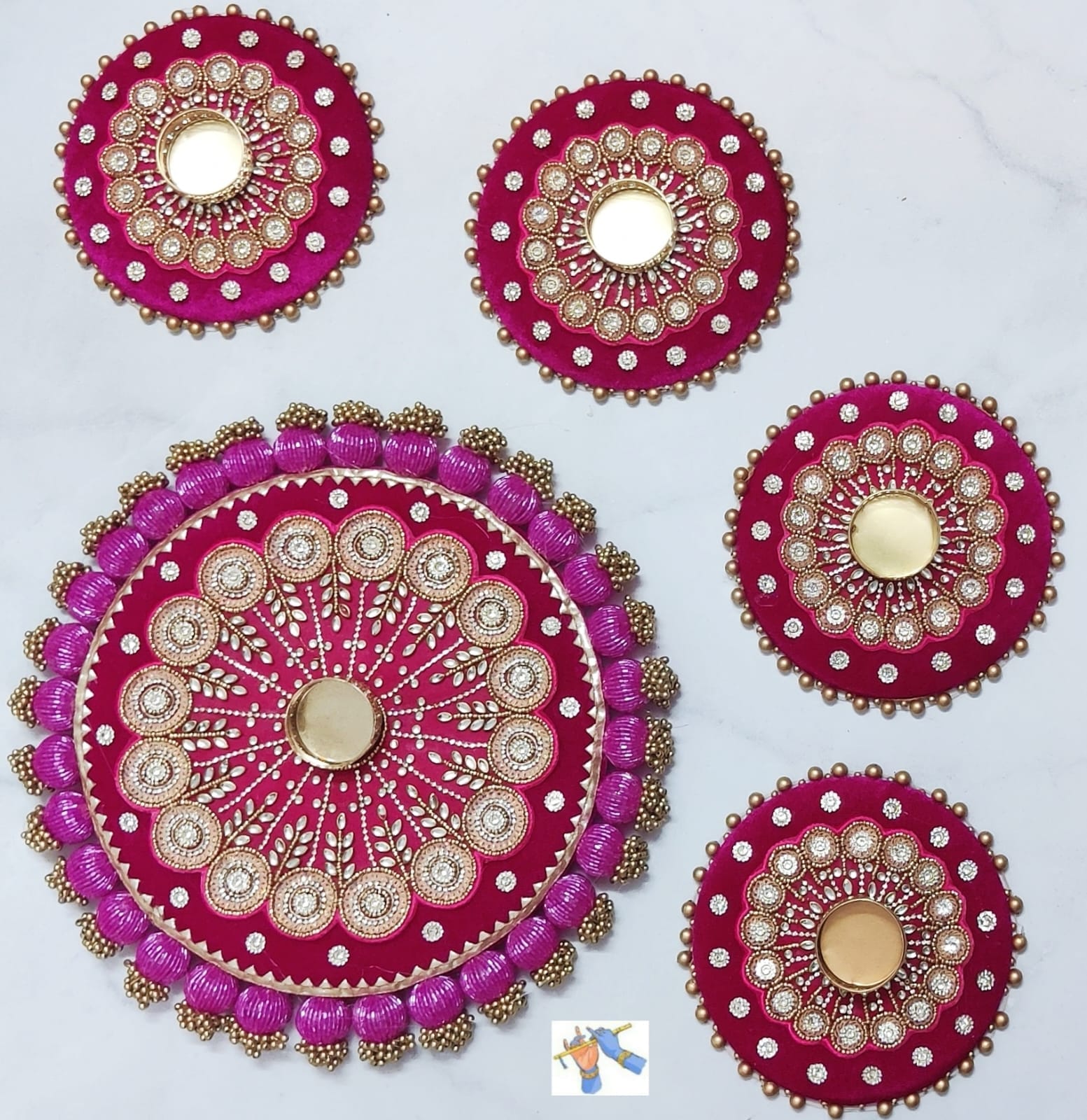round rangoli tea light mats for diwali/ home décor/ gift item, pink color